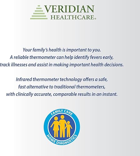 Miniatura 10 de Veridian Healthcare Termómetro de patillas y axilas | Mediciones infrarrojas | Lectura rápida de 4 segundos | Alerta de fiebre | Pantalla