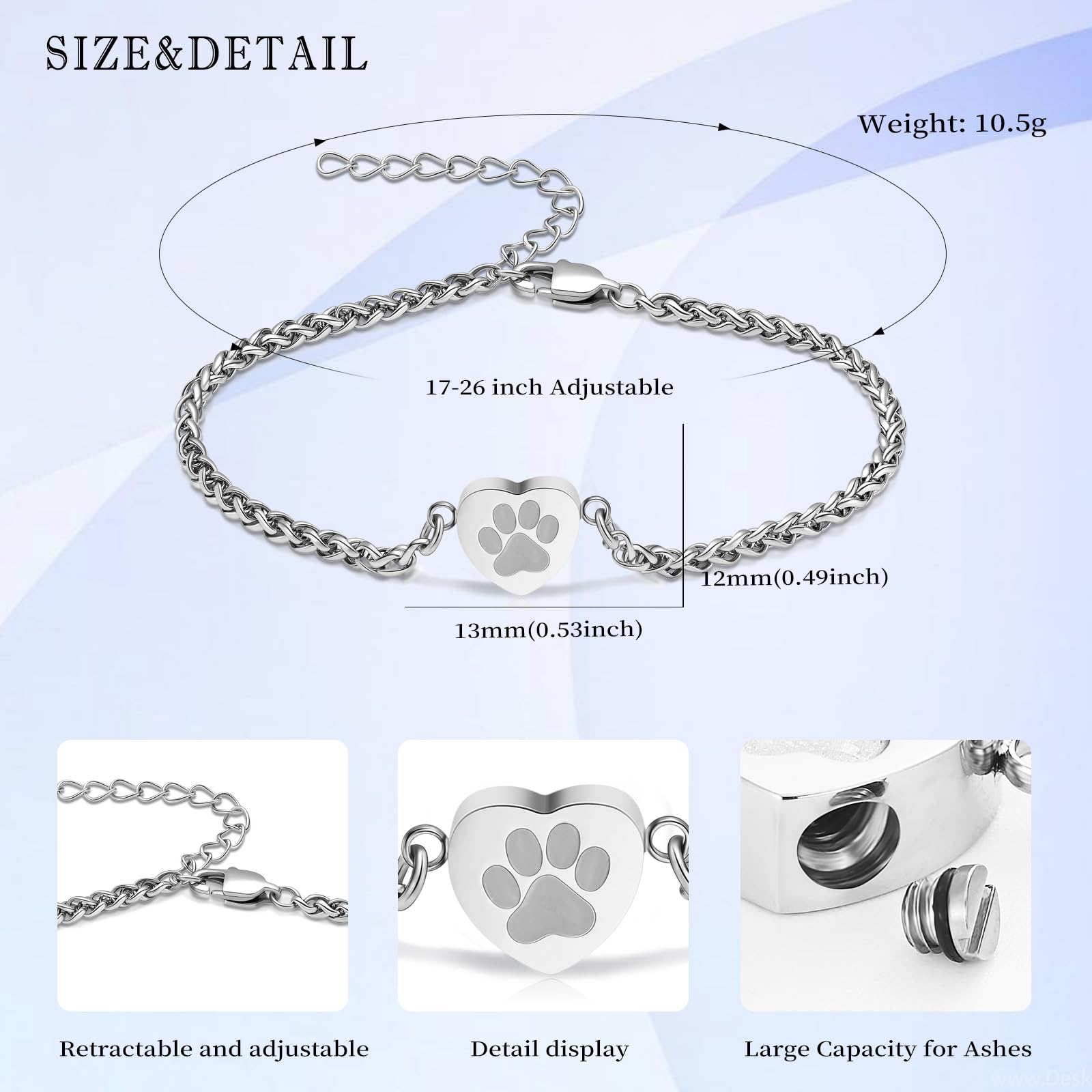 QGJNSGC Heart Urn Bracelet for Pet Ashes - Paw Print Cremation Bangle Jewelry for Women