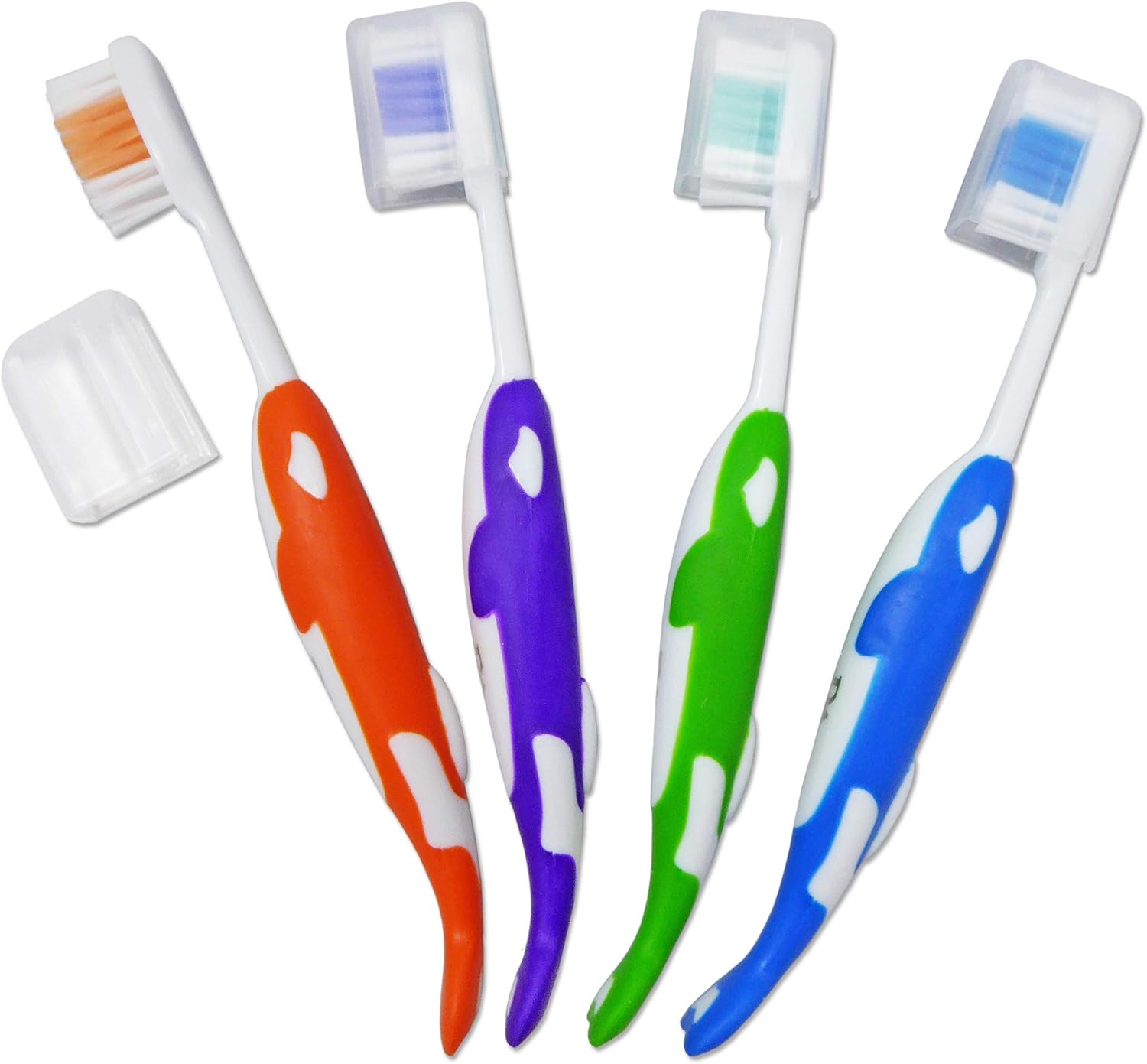 32 Childrens Toothbrushes Bulk Packs Kids Manual Brushes (Orca with Covers) BigaMart