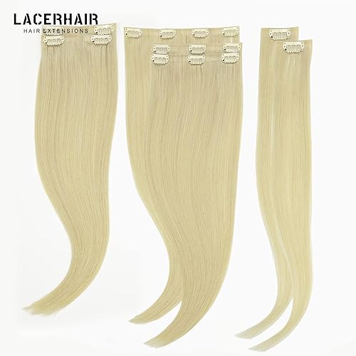Vista 377 de Lacer Extensiones de cabello humano con clip, de doble trama, cabello brasileño de cabeza completa, color negro azabache, extensiones de cabello