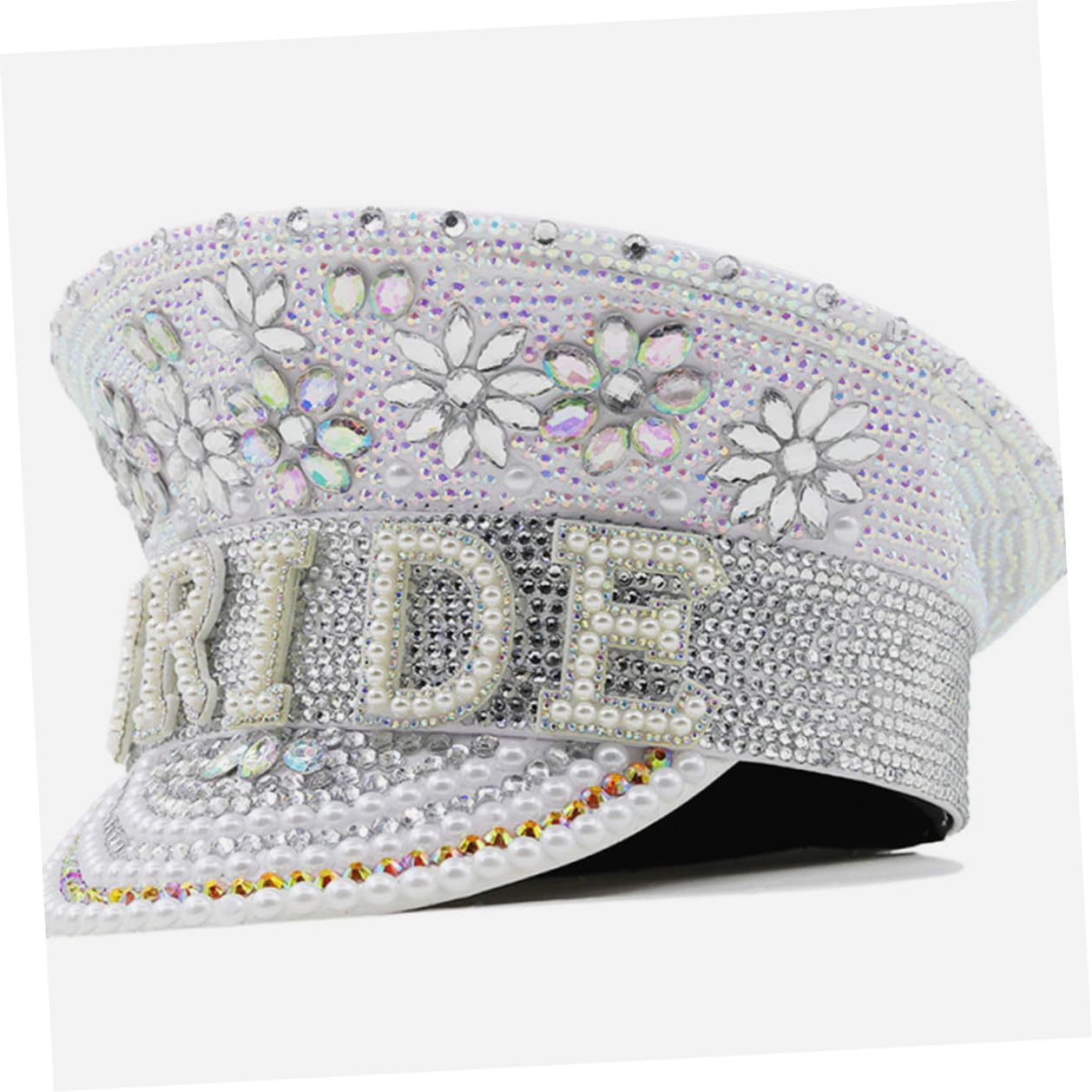 Homoyoyo Sombrero de Color Claro con Gemas de Imitación para Novia, Gorro Ajustable para Despedida de Soltera y Fiesta, Accesorio de Boda Elegante para Mujer, Sombrero de Playa y Sol,
