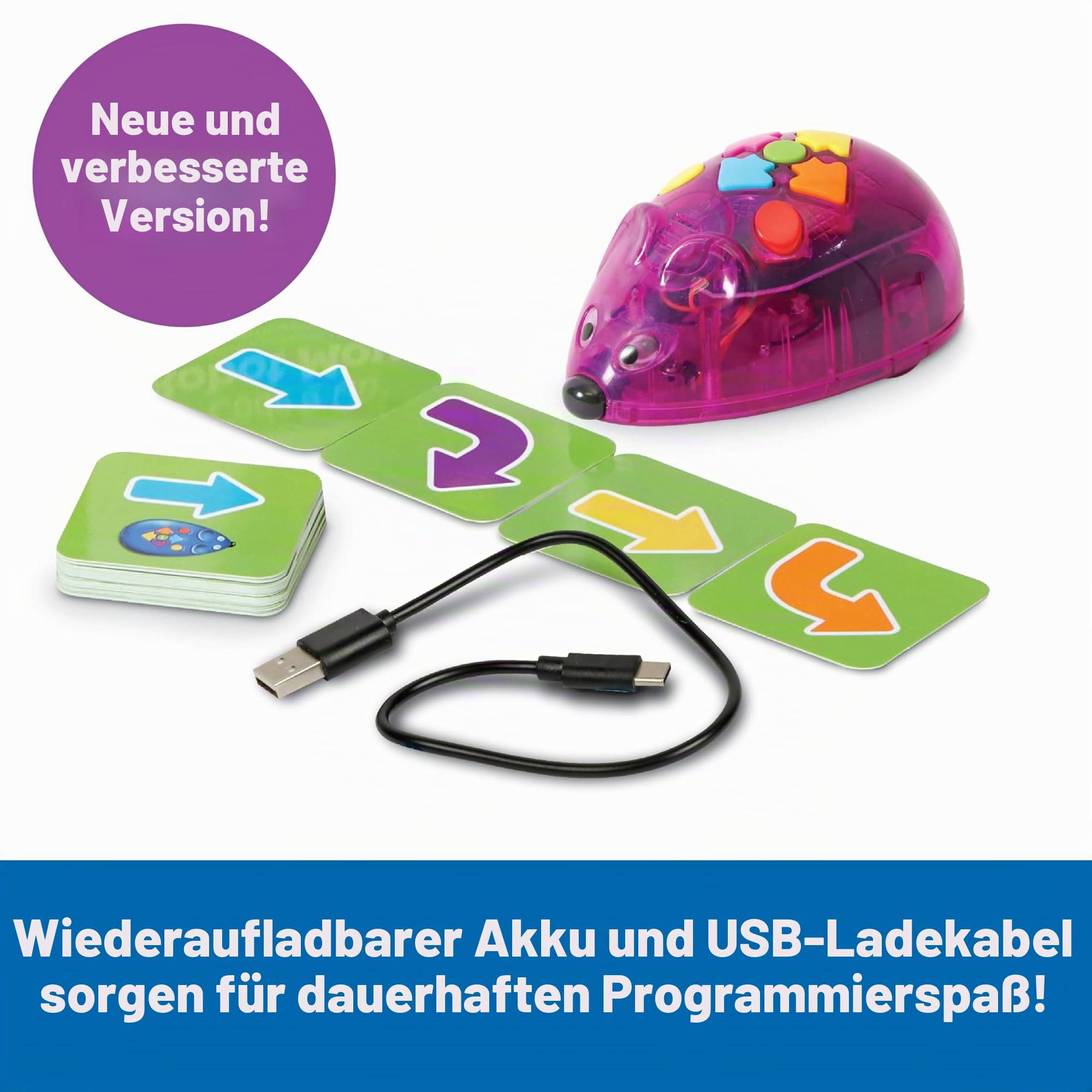 Learning Resources Code & Go Roboter-Maus, wiederaufladbar, Spielzeug für 4-jährige Jungen und Mädchen, bildschirmfreier interaktiver programmierbarer Roboter