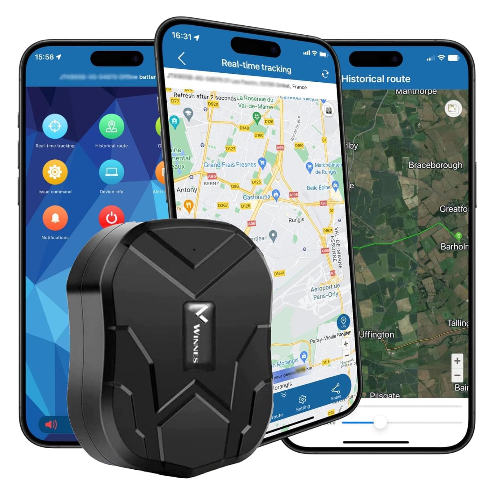Winnes Localizador GPS para Coche 4G 10000mAh para Coches Motos Camiones TK905B Rastreador GPS Suscripción Magnética Aplicación Gratuita Impermeable y Antirrobo, 150 Días en Espera