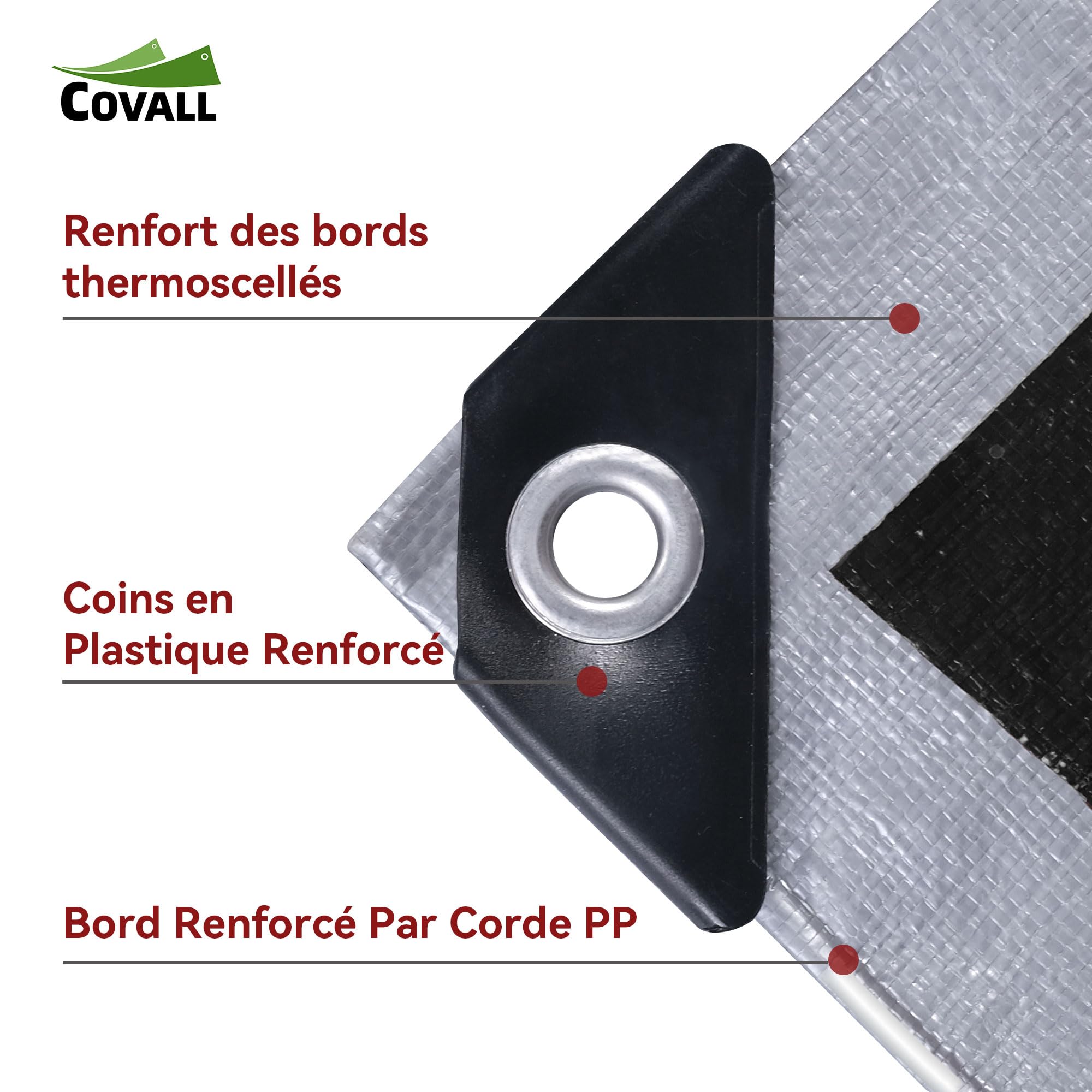 Bâche de Protection Imperméable pour Extérieur, Polyéthylène Renforcée avec Oeillets Anti-UV – pour, Jardin, Camping, Bois, 155 g/m² Argent/Noir, 4x4m