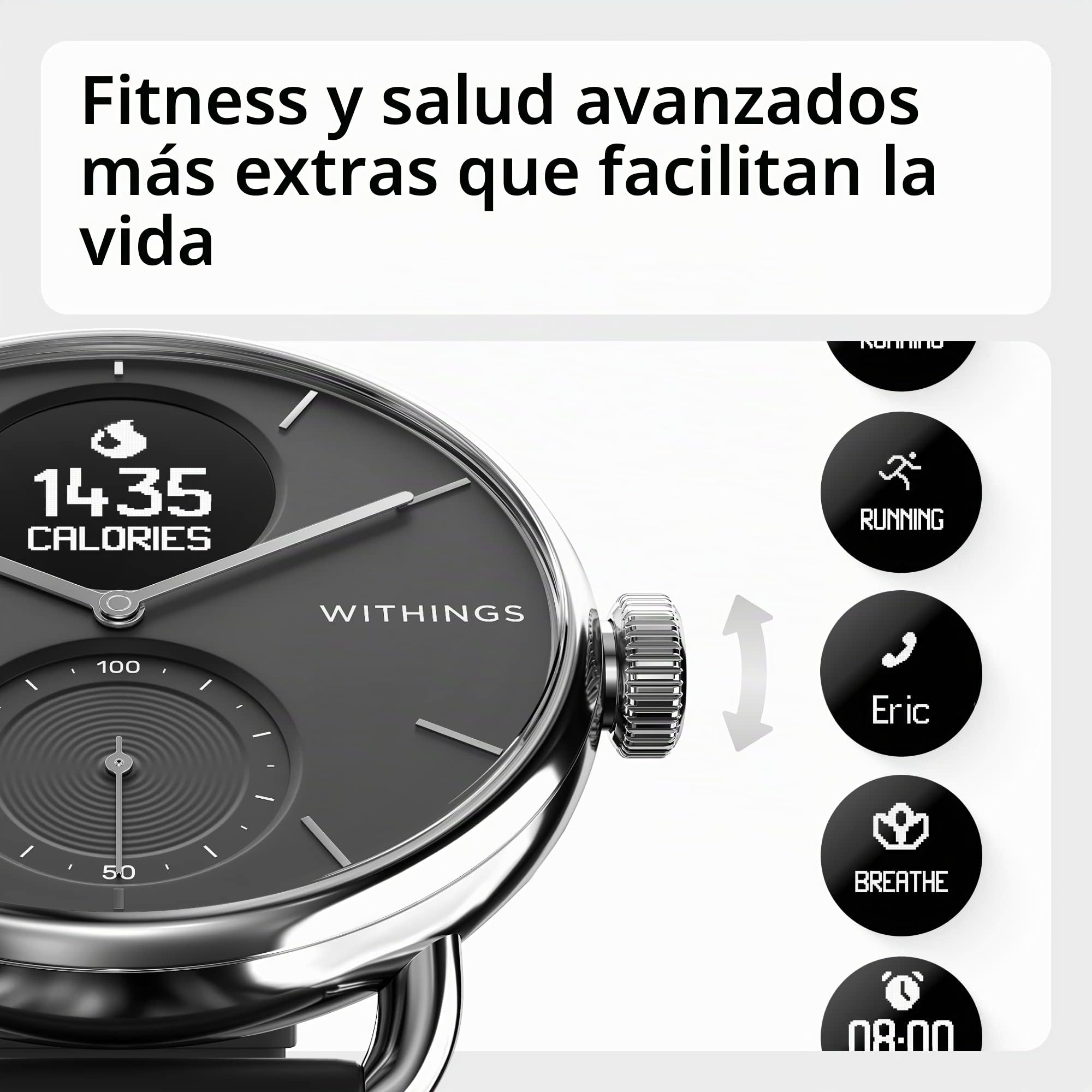Withings Scanwatch: reloj inteligente deportivo híbrido con ECG, frecuencia cardíaca, SPO2 y rastreador del sueño, podómetro, reloj inteligente con cargador
