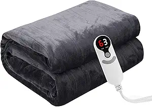 Electric Heated Blanket Throw Size 50" x 60" Heated Throw with 6 Heating Levels & 3 Hours Auto Off, Machine Washable, Dark Gray