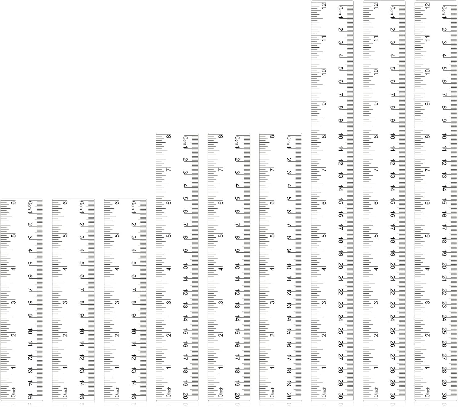 6 Pack Plastic Ruler Set, 30cm Ruler, 20cm 15cm Sizes Multipack Clear Clear Transparent Shatterproof in, Measuring Tool for Student School Office