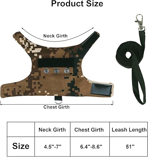 ADOGGYGO Valentine Bearded Dragon Harness Leash Set, Lizard Clothe Costume Adjustable Reptile Harness with 5ft Leash for Bearded Dragon Lizard Walking Outdoor (Small)(Camo-2,Small)