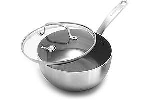 GreenPan Chatham Tri-Ply Stainless Steel Healthy Ceramic Nonstick Induction-Suitable Saucepan with Lid, 2.5QT, Silver