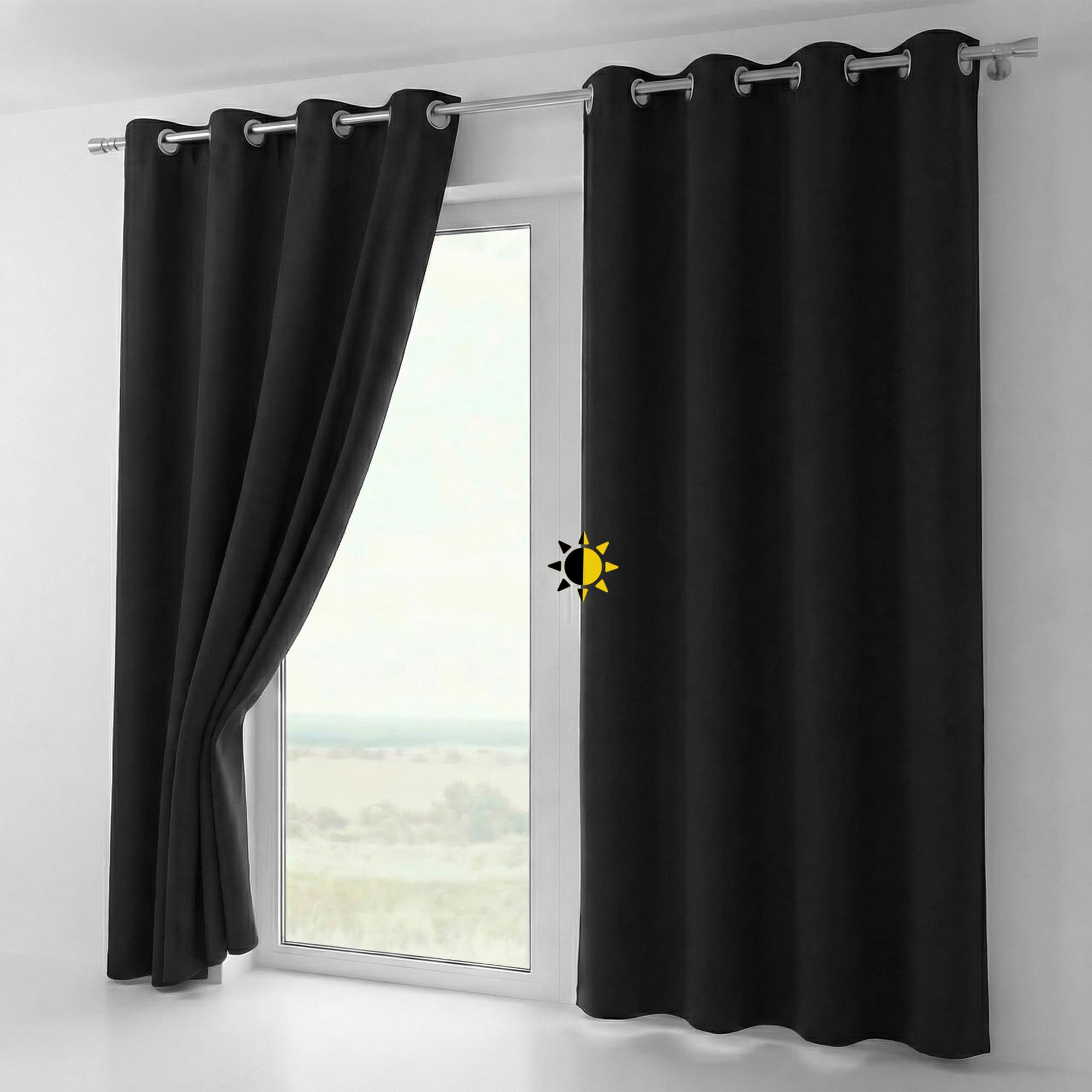 BEAUTEX Blackout Curtain with Eyelets, Blackout Eyelet Curtain, Opaque Darkening, Choice of Sizes and Colours (Width: 300 cm, Height: 245 cm, Black)