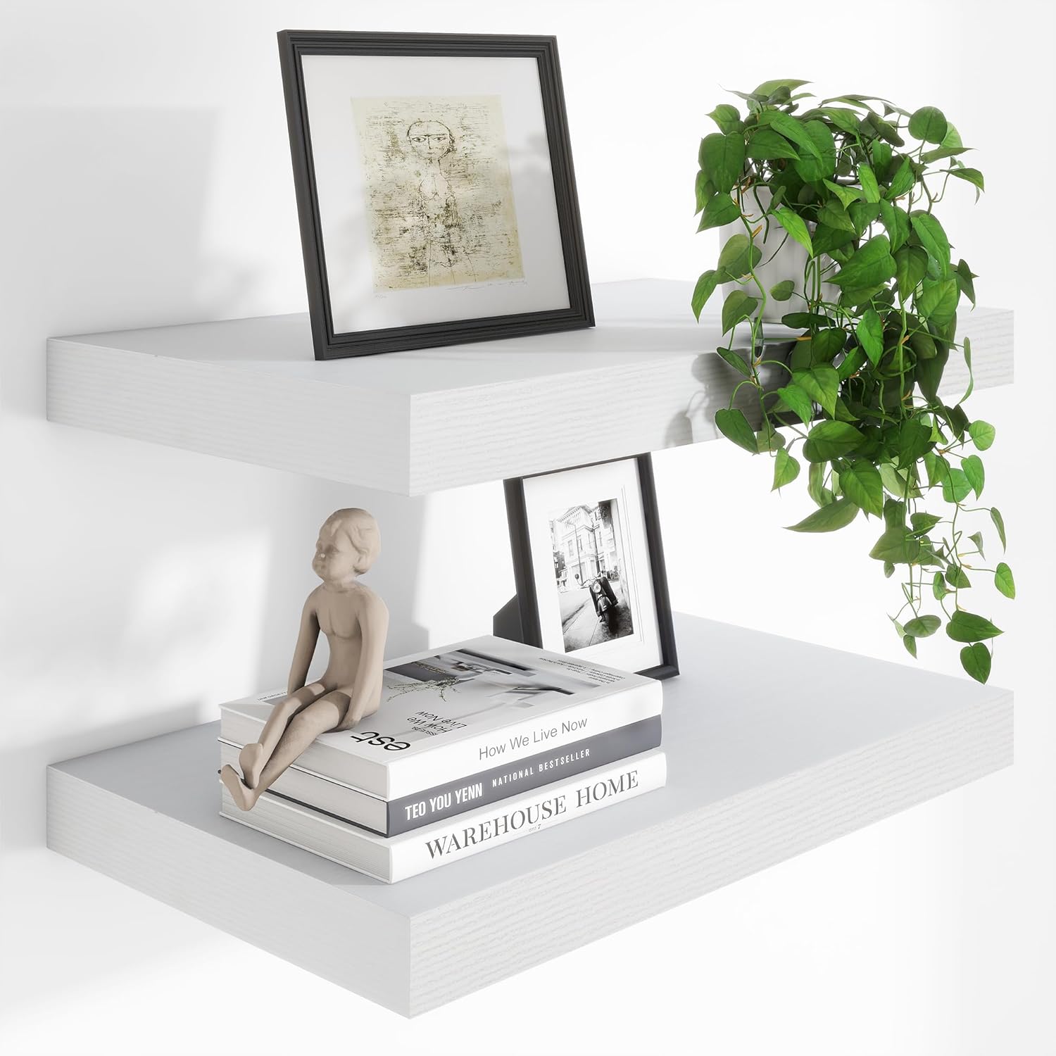 24 x 12 Inch Deep Floating Shelves Wall Mounted with Invisible Brackets,Storage Hanging Shelf for Wall Decor in Bathroom, Bedroom, Toilet, Kitchen, Living Room, Office Set of 2 (White) 24"W x 12"D x 2"H, Set of 2 White, 12"deep