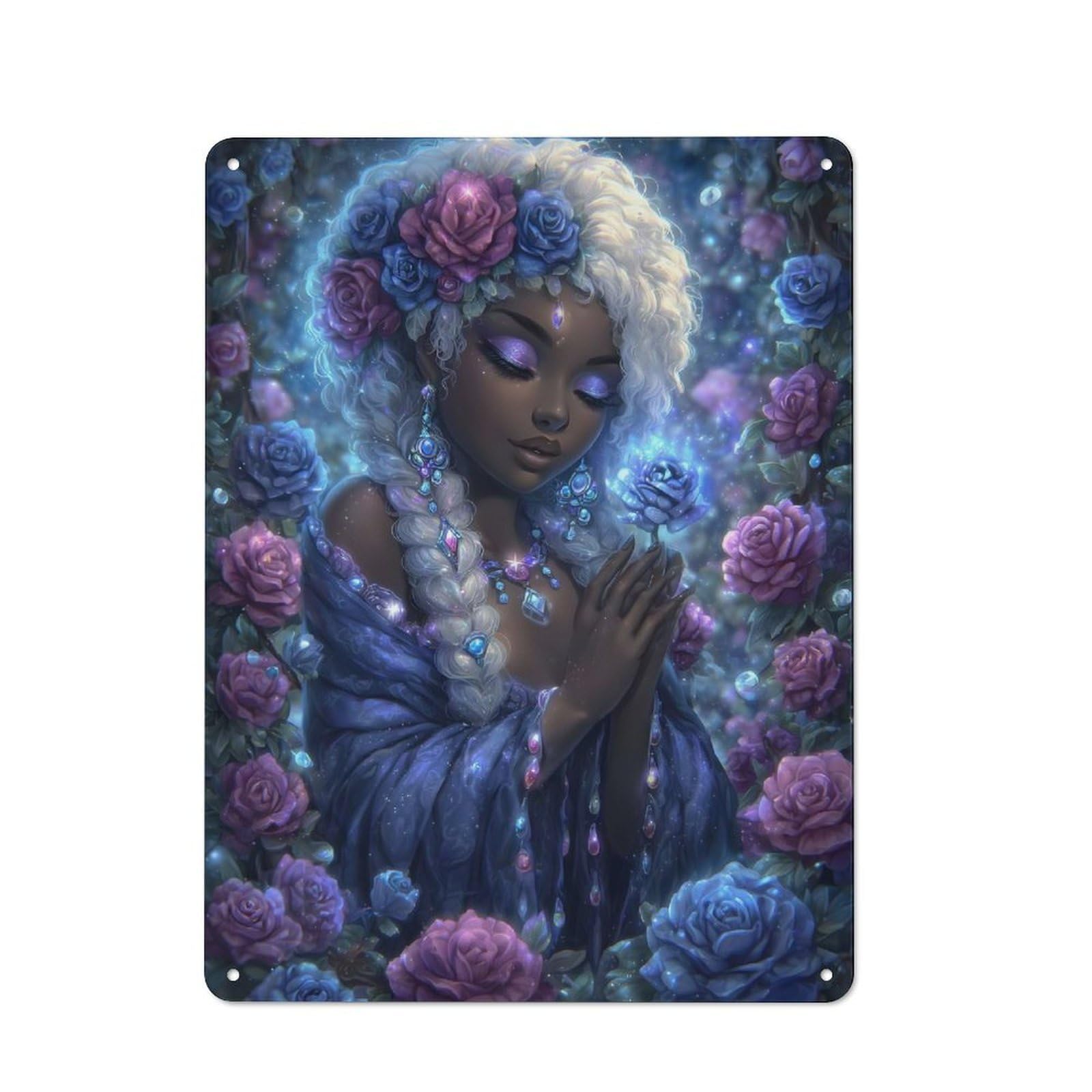 Junmoney Enchanting Rose Fairy Portrait Vintage Metal Plaque 40X30cm For Guest Room Or Hallway, A Decorative Christmas Gift For Guest Room Decorators