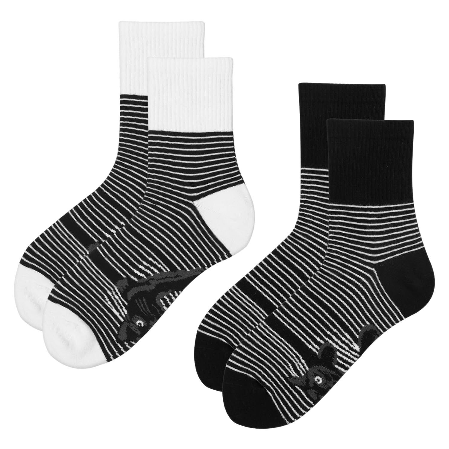 WUFGWBD 2 Pairs Of Striped Socks, Women'S Socks, Cute Printed Cat Socks, Men'S Breathable Cotton Socks, Soft Warm Socks, Novelty Socks
