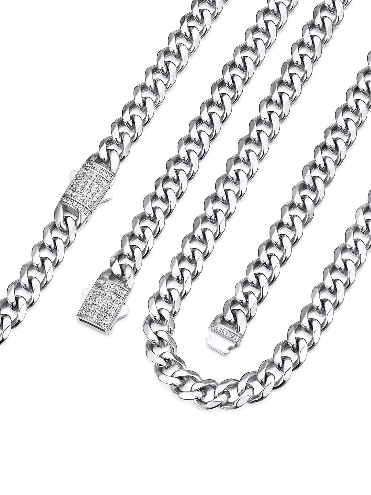 Bandmax Halskette Herren Edelstahl Panzerkette 6/9/12MM breit Kubanische Kette Silber/Gold/Schwarz Gliederkette Männer Hip Hop Kette mit Zirkon Verschluss Schmuck, Kettenlänge 46-76CM
