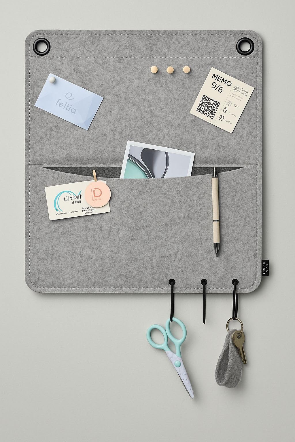 Filz-Wandorganizer „Keep Smiling“, Fog, 35 × 44 cm