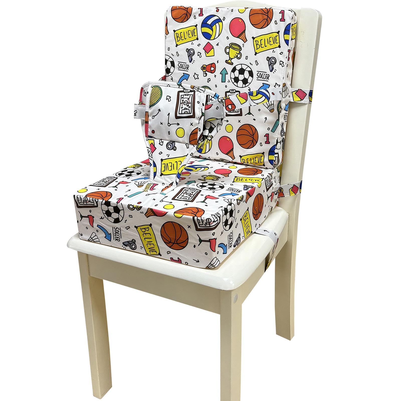 Seggiolino Bambini Pasto Sedia con Cuscino Alta Resilienza Schienale Staccabile Antiscivolo Cintura Superficie Resistente Adatto a Bambini P, Bianco, Taglia unica bambino
