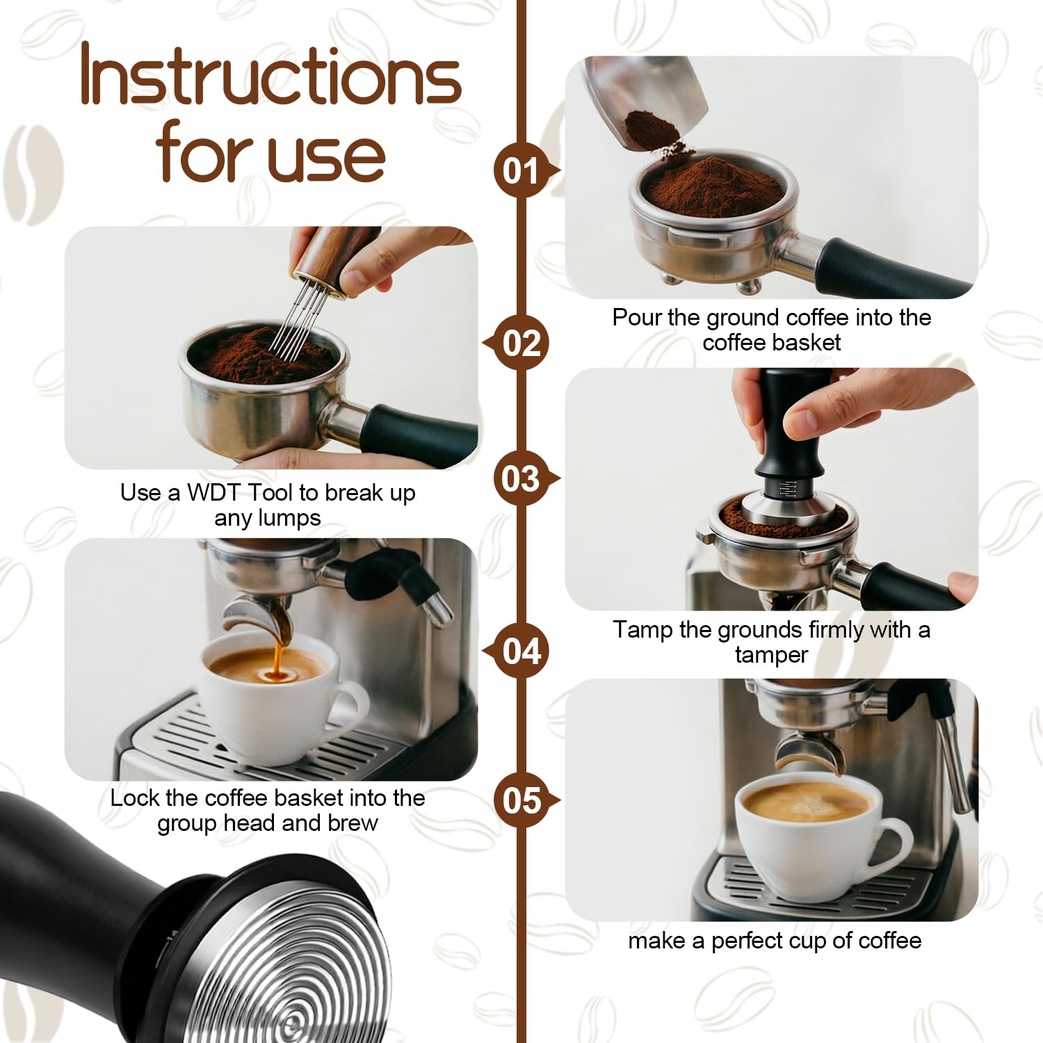 Pressino per Caffe da 58 mm Tamper Caffe Kit con Mini Ago WDT Tool e Pressa Caffè Tappetino Tamper 58mm Base Filettata e Molla Regolabile Pressino per Caffè Espresso Accessorio per Barista Caffetterie
