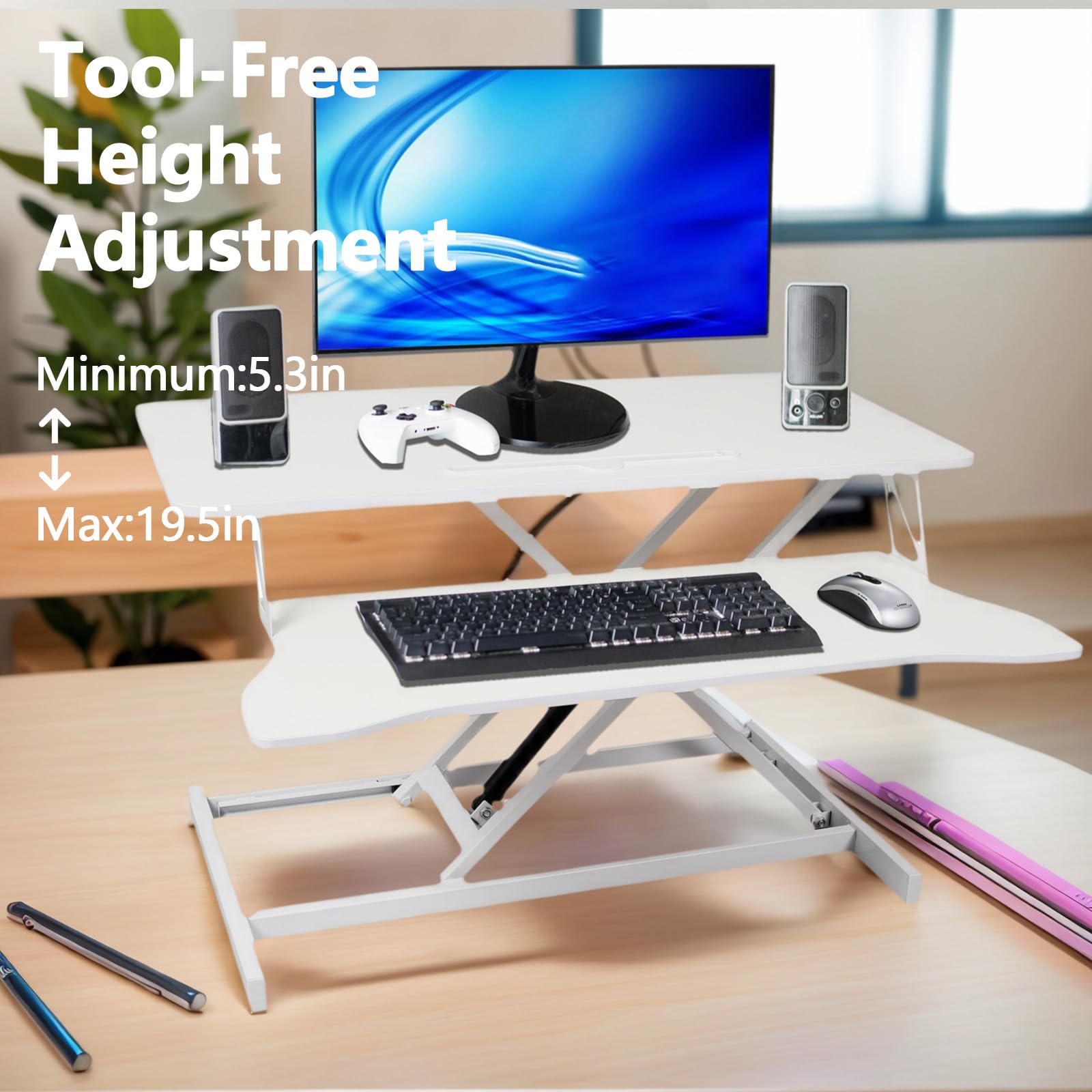 Standing Desk Converter 32 Wide Height Adjustable Sit Stand Up Desk Riser with Keyboard Tray Desktop Workstation Riser — view 7