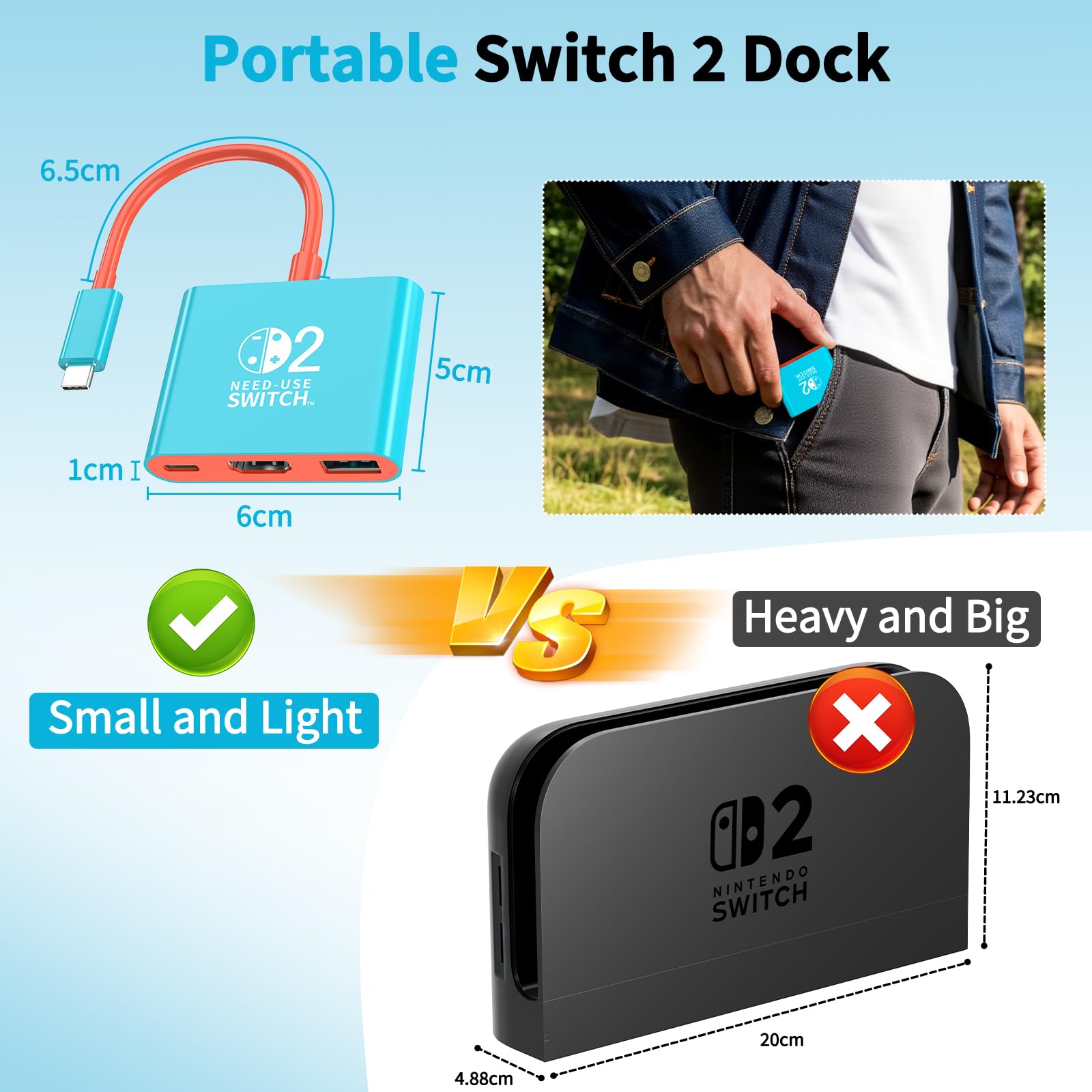 Switch 2 Dock with 60W Charger and HDMI Cable, Official replacement for the NS2 Dock with 4K/60Hz HDMI 2.0, PD 100W & USB 3.0, Portable Docking Station for Nintendo Switch 2 (2025), Switch 1 and OLED — view 4