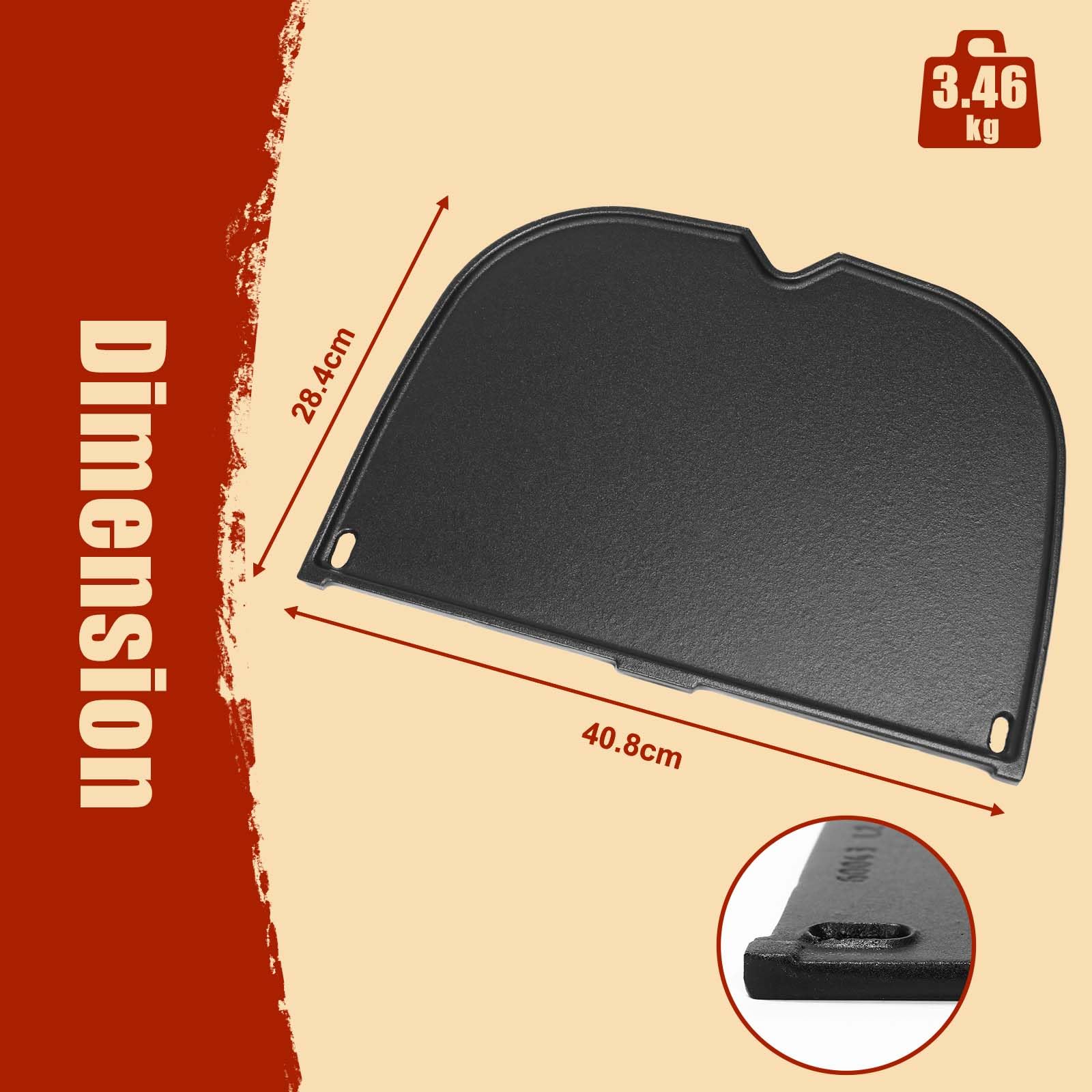 Denmay Gusseisen Grillplatte für Weber Q2000N+, Q2200N+, Q2600N+, Q2800N+ Gasgrill, Gusseisen Grillpfanne Ersatzteile, 40,8 x 28,4cm Griddle Plancha zubehör