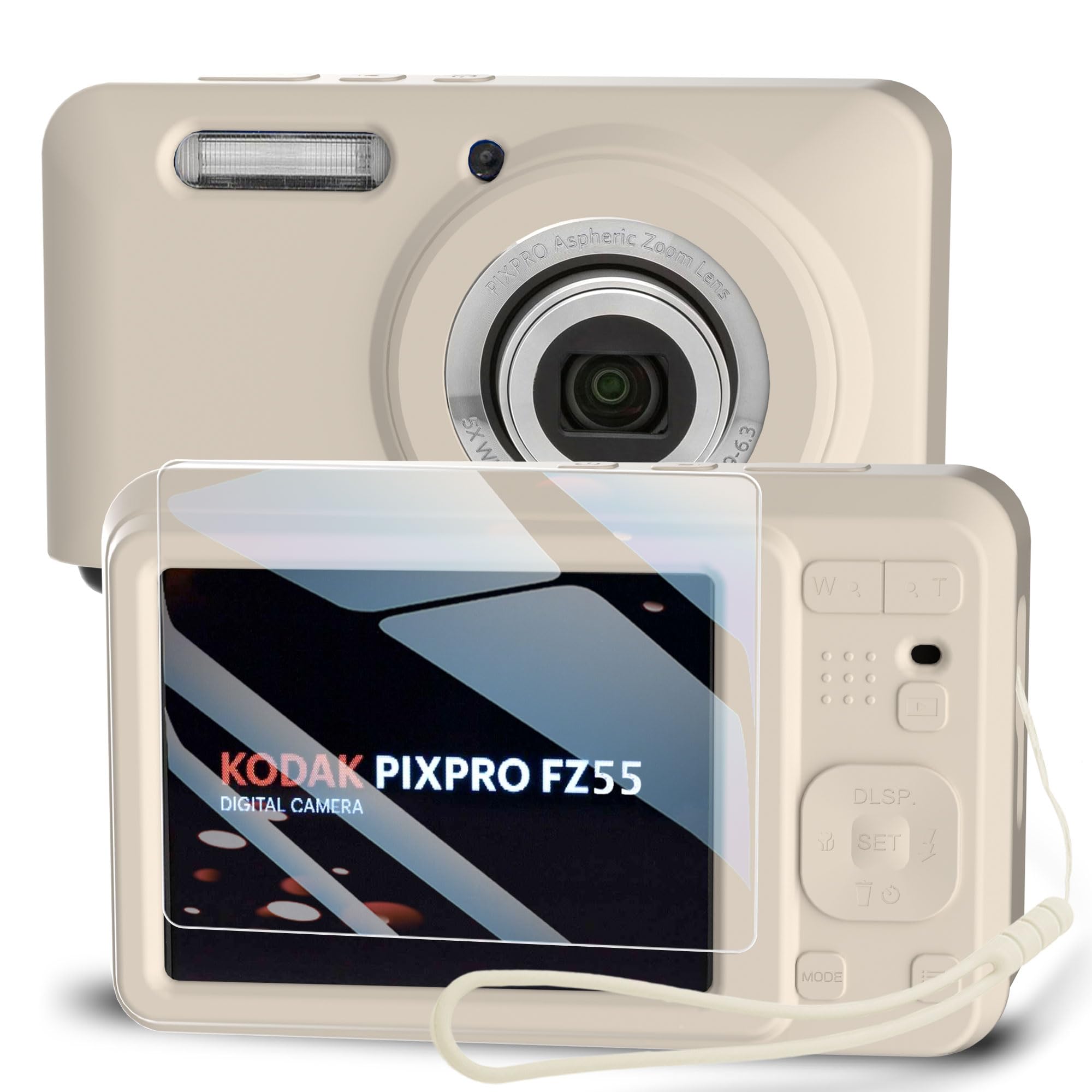 Silicone Case for Kodak PIXPRO FZ55 Digital Camera with Screen Protector and Lanyard for Kodak PIXPRO FZ55 Accessories - (Rice White)