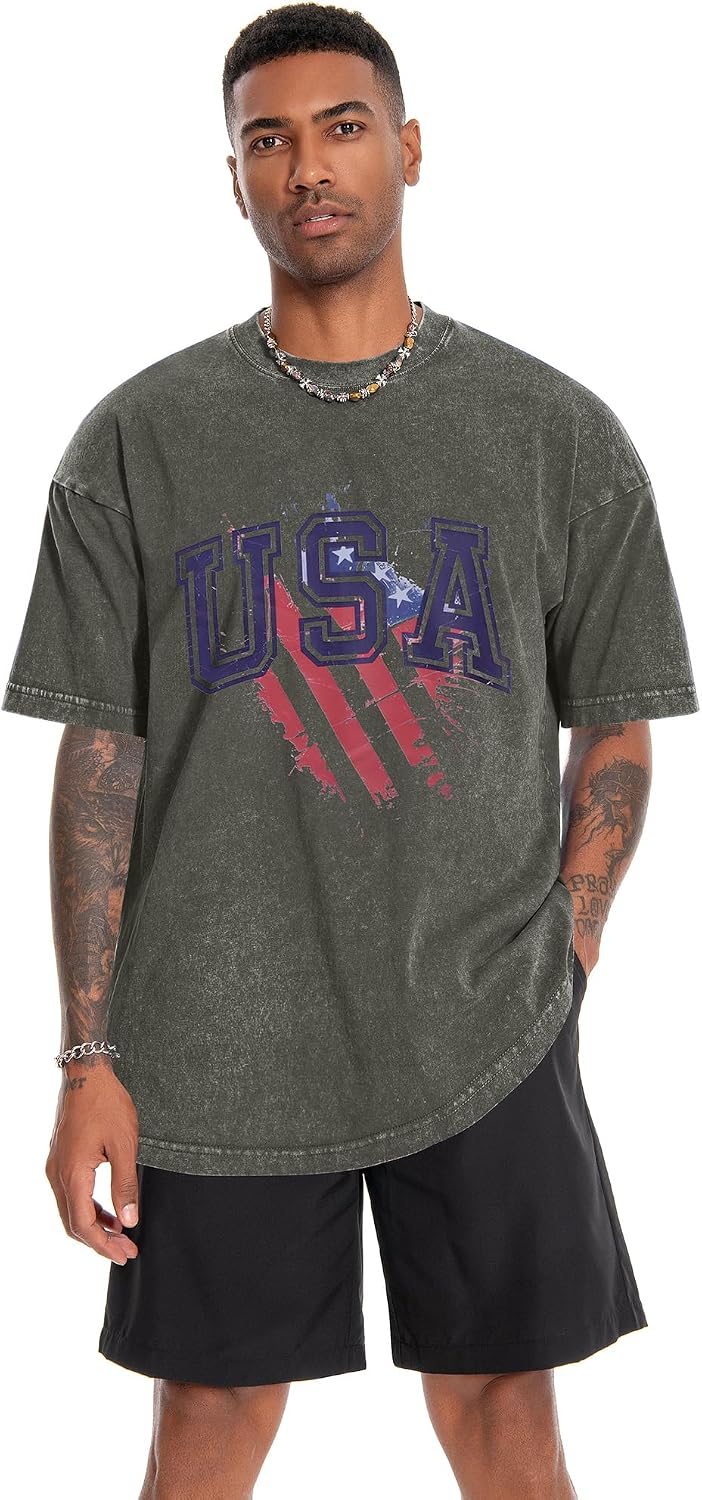 Oversized Tshirts for Men Short Sleeve Vintage Washed Basic Loose Tees |  Oversized Tshirts 100 Cotton Crew Neck Shirt Acid Wash Streetwear Outfits Summer Sports Suits 2026 thumbnail
