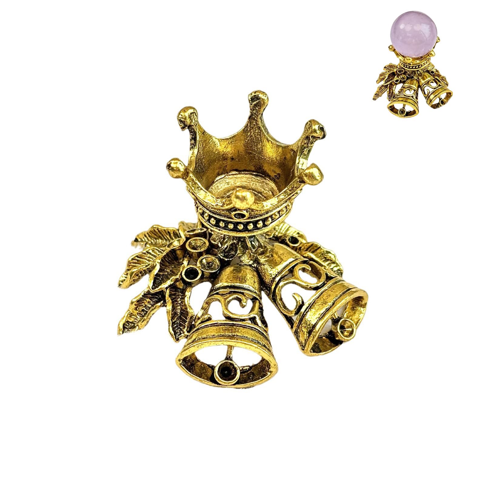 Yzikema Metal Crystal Ball Holder,Gold Metal Lensball Base,Sphere Display Holder for Globe Gemstone Balls Mineral,Metal Little Bell Craft Family Decorative 1 Pcs