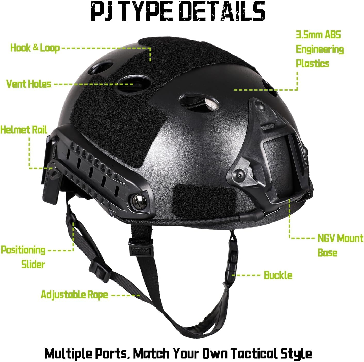 Casque tactique airsoft paintball rapide type PJ support NVG noir