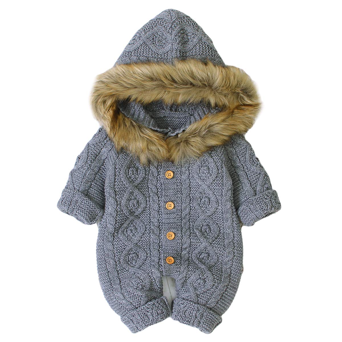 Haokaini Nouveau-né bébé Oreille Capuche tricoté Barboteuse Combinaison Combinaison pour garçons Filles
