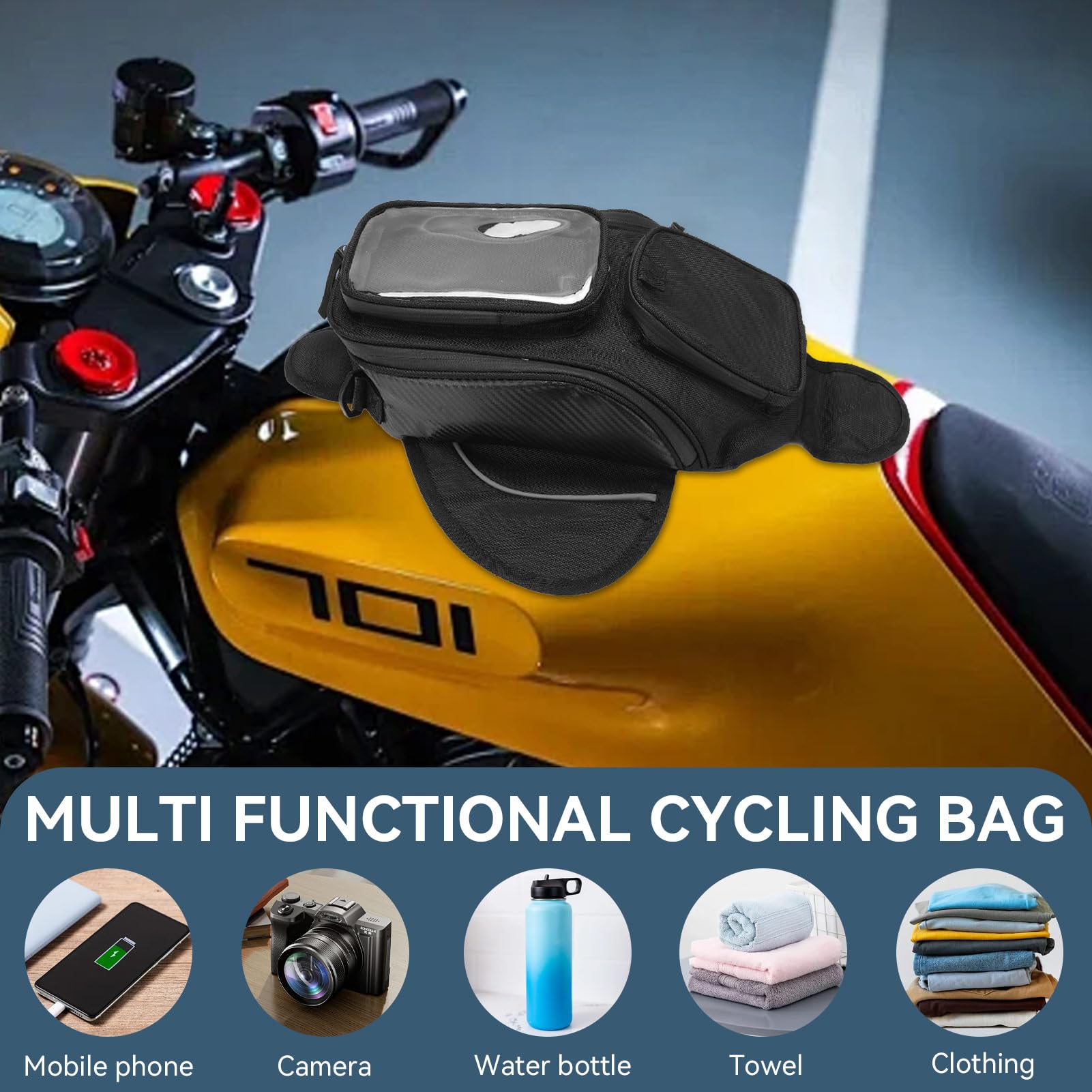 Borsa da Serbatoio per Moto, Zaino Decorativo in Tessuto Oxford Impermeabile Resistente all'usura Zaino Magnete Navigazione Bisaccia per la Guida