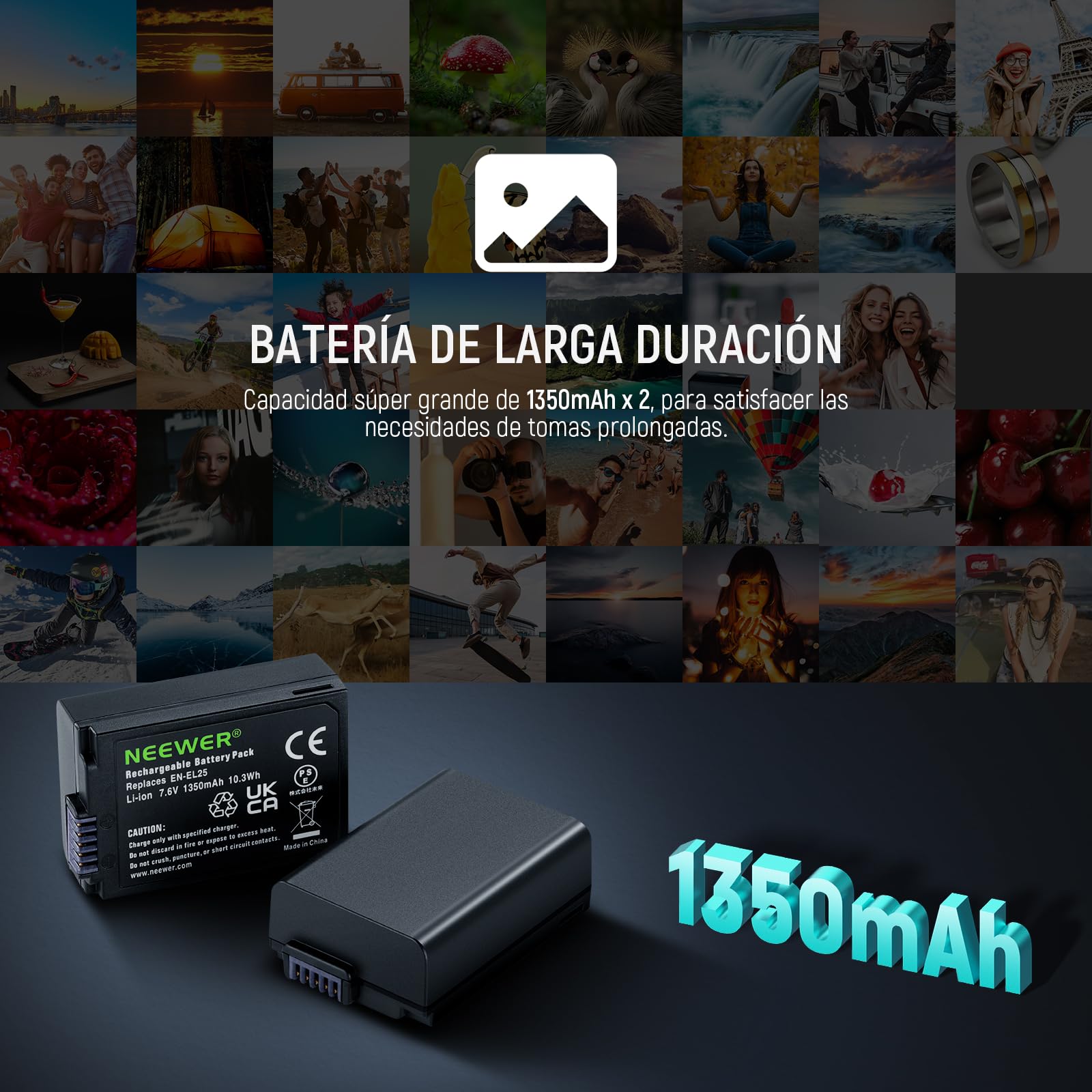NEEWER EN-EL25 - Batería de Repuesto y Cargador USB, 2 Unidades, 1350 mAh y Cargador USB de Doble Canal Tipo C, Compatible con cámara Nikon Z30 Z50 ZFC 4241 EN-EL25 batería MH-32