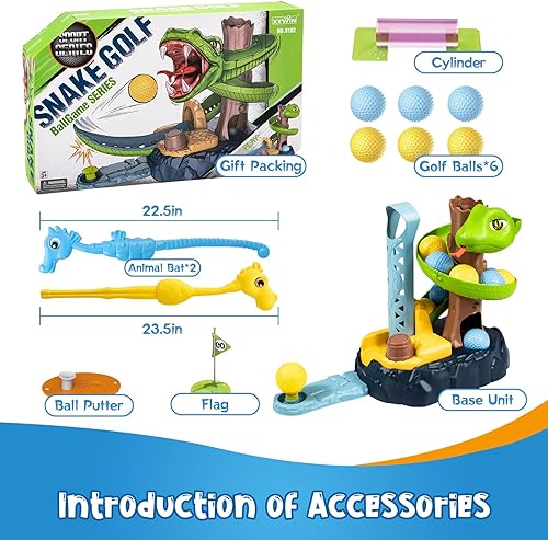 Miniatura 2 de Juego de palos de golf para niños, con 6 bolas, 3 palos de golf, 2 agujeros de práctica y tapete de puting, juguetes de golf para interiores y