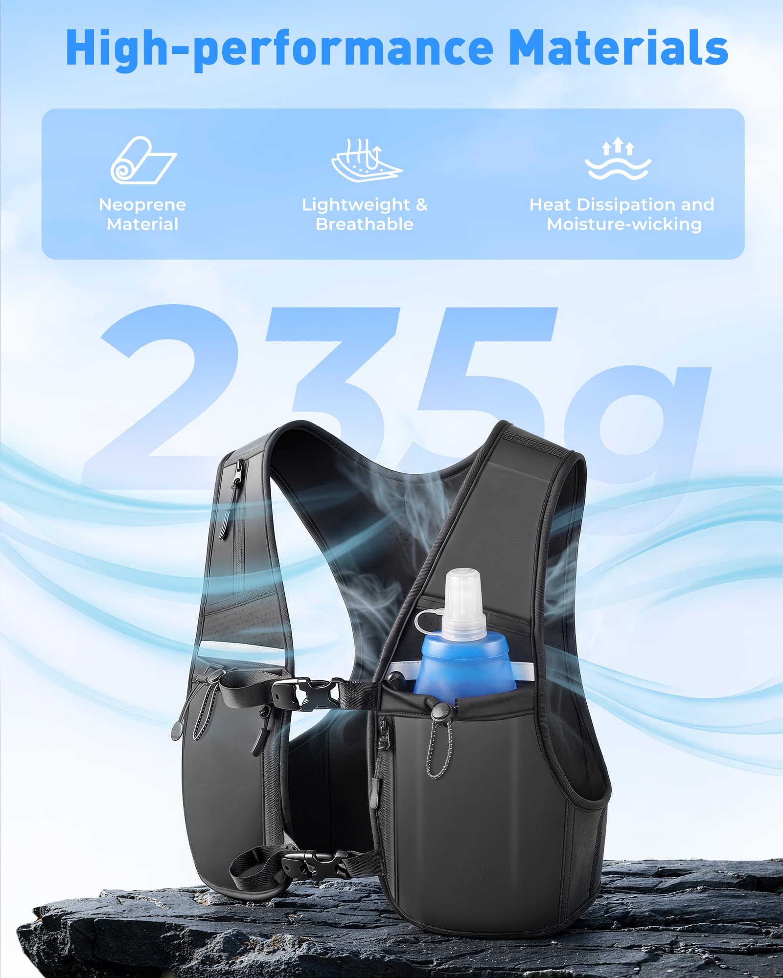 Gilet da corsa per uomo e donna, leggero, con borraccia morbida da 500 ml, cinghia toracica regolabile, zaino riflettente per corsa, ciclismo e fitness