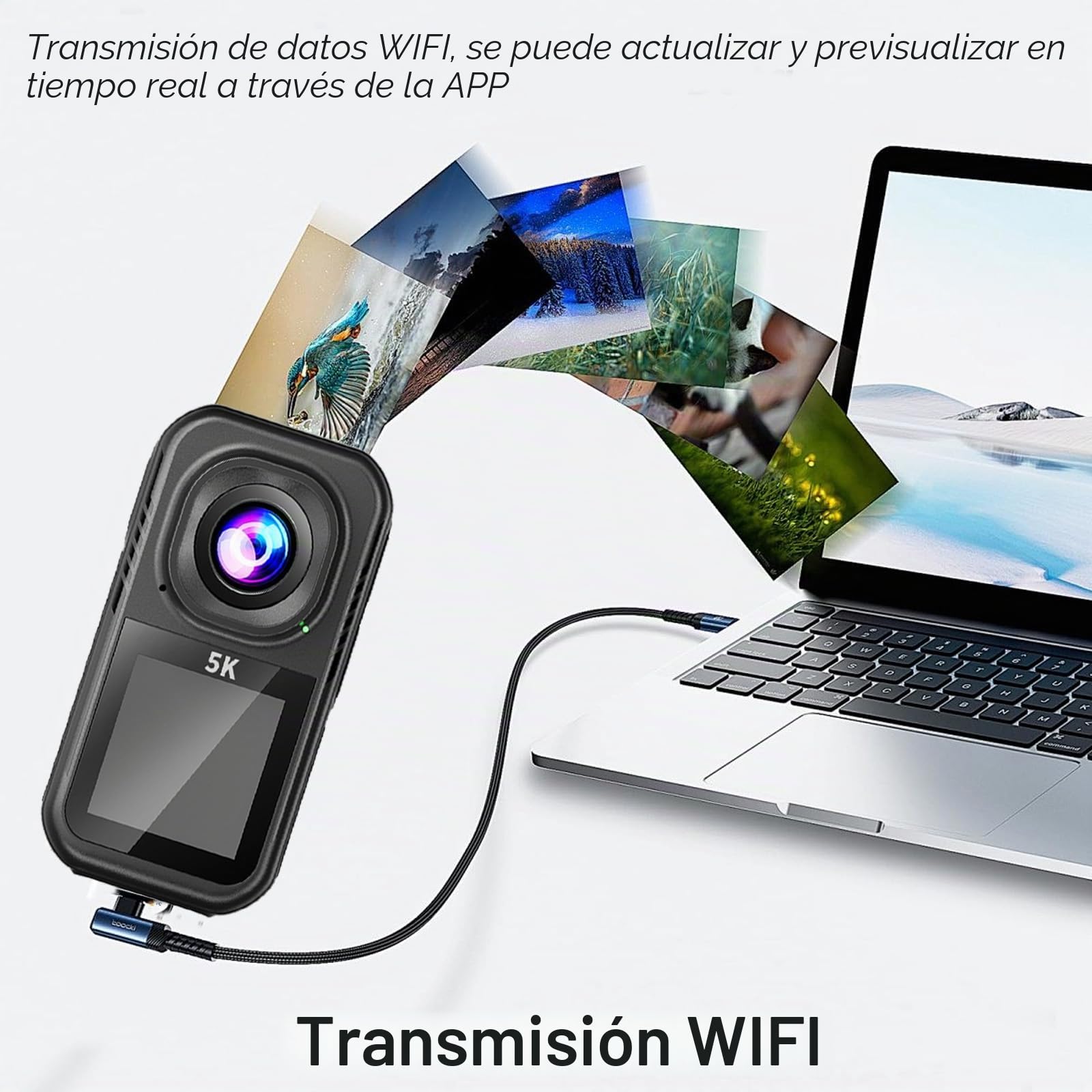 Action Cam 5K, Mini Action Cam con Tarjeta de 64GB, Videocámara Deportiva WiFi de 130°, Cámara Deportiva para Aventura, Cámara Deportiva para Ciclismo, Vlogging y Viajes