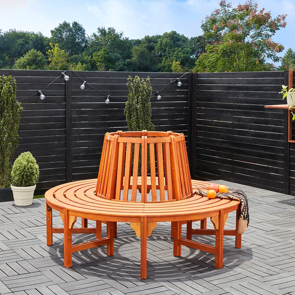 CASARIA Banco para Árbol Madera Jardin Certificación FSC | 160x60cm, Carga 320kg, Patio, Resistente, Bancos, Semicircular, Exterior, Respaldo, Eucalipto, Parque