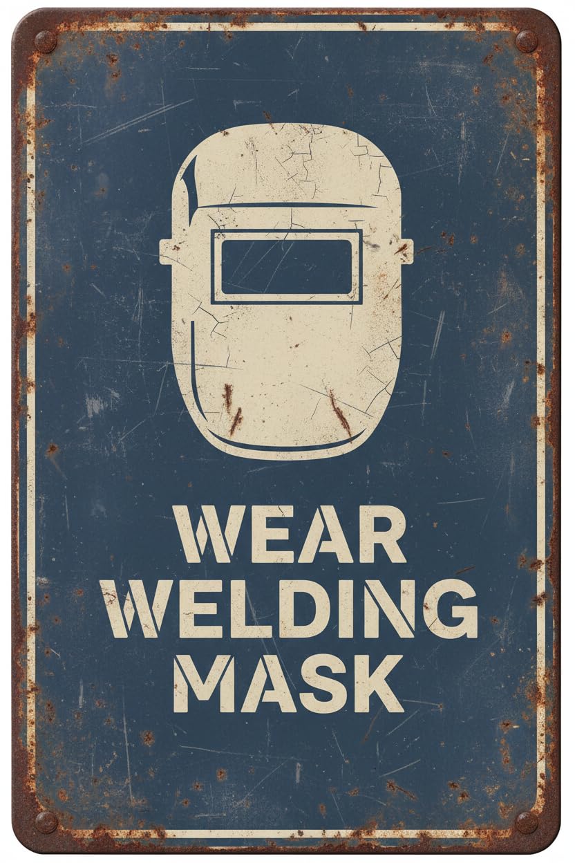 Wall Decor Wear Welding Mask - Mandatory Sign Metal Sign 8 X 12 Inches Clear Signage For S, Fences Vintage Signs Aluminum Plates Printed