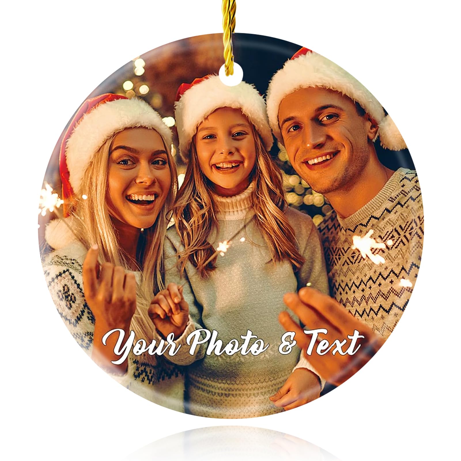 Adornos de Navidad Personalizados con Foto 2023 – Adornos de cerámica con Imagen y Texto o Logotipo Personalizados para decoración del árbol de Navidad, niños, mamá, papá,