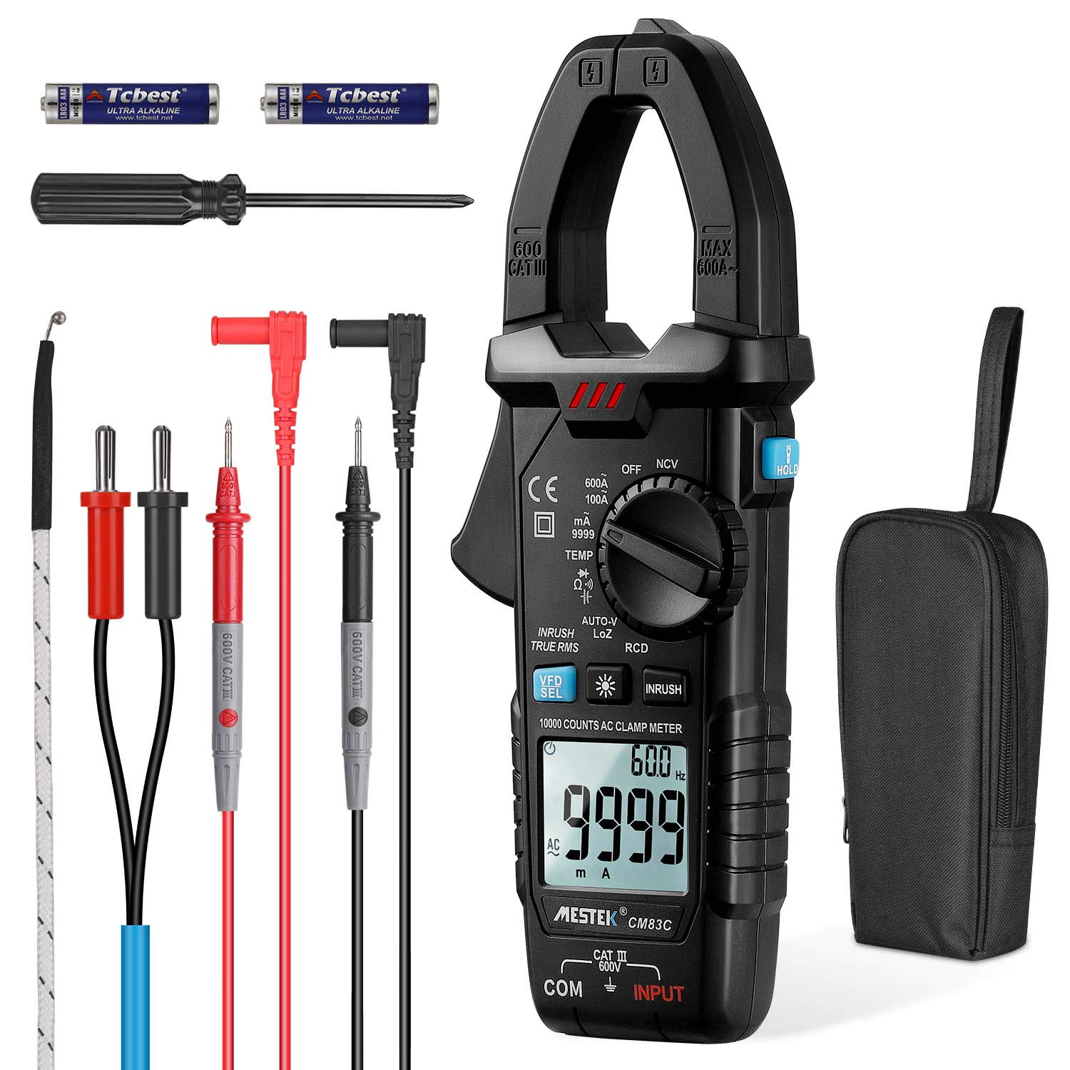 Digital Clamp Meter,Mestek AC Inrush Clamp Meter,10000 Counts AC 600A