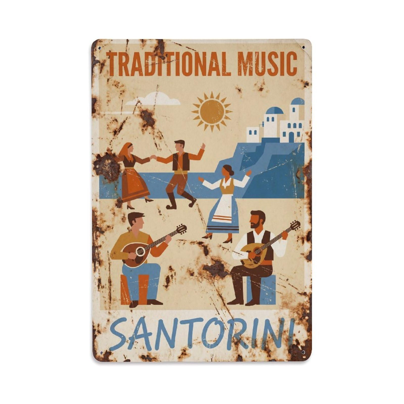Gead 8X12inch Style Vintage Travel Santorini Traditional Music Metal Tin Sign