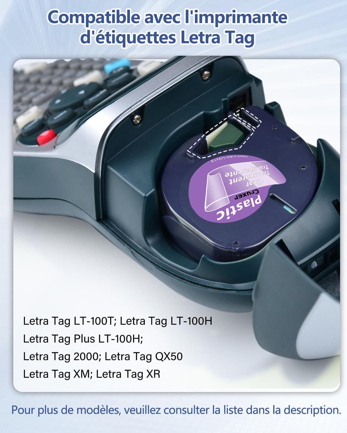 Lot de 20 Ruban Compatible Dymo Letra Tag 16952 Noir sur Transparent 12mm