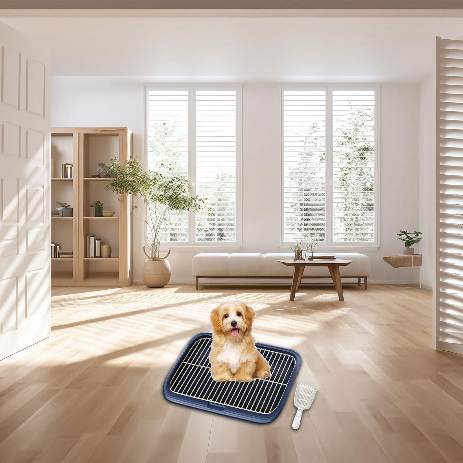 El Entrenamiento para IR al baño de tu Cachorro es fácil con una Bandeja Antideslizante Especialmente diseñada para Perros pequeños en casa, Azul Oscuro, SG