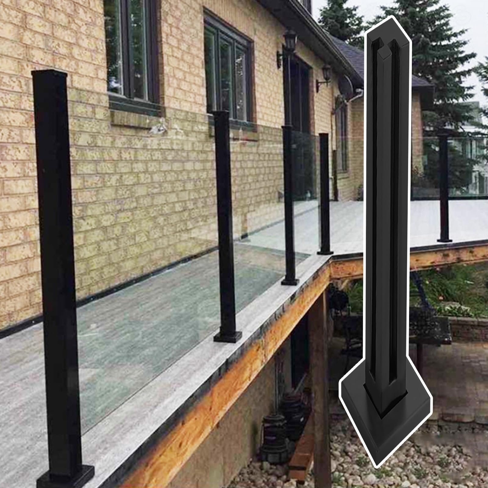 Balustrade en verre extérieur et poteau noir pour sécuriser votre terrasse