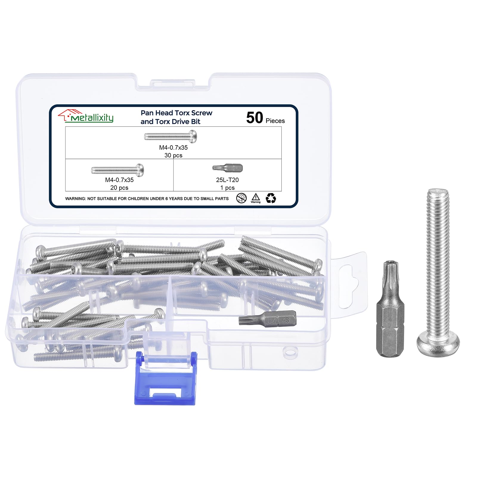 METALLIXITY Pan Head Torx Security Screw Bolts (M4-0.7x35mm) 50pcs