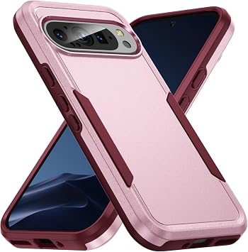 Case for Google Pixel 9 Pro/9 Pro XL/9, Military Heavy Duty Shockproof Dual Layer Protective Cover Anti-Scratch Non Slip Phone Case,Pink,9 Pro XL 6.8