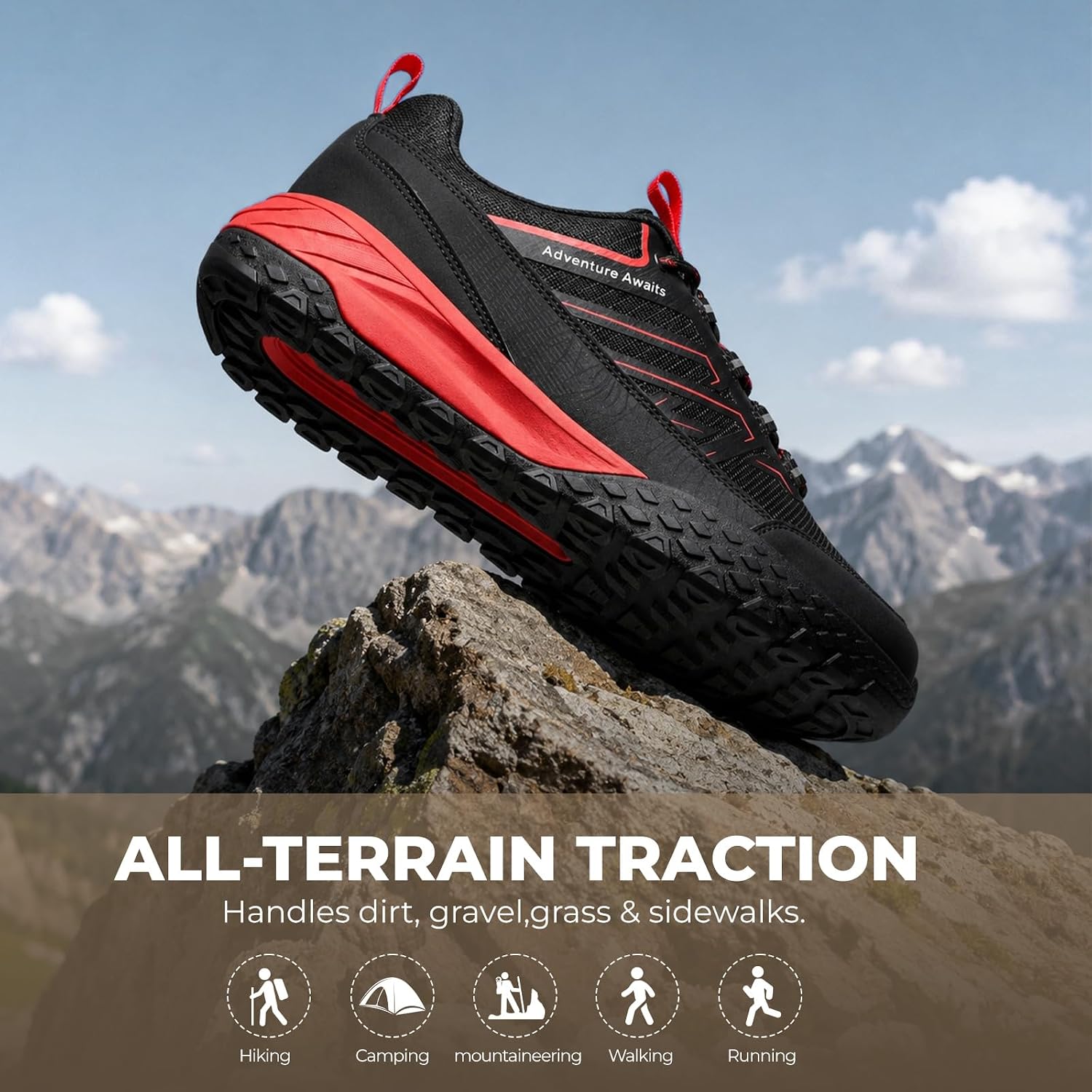 Men's Wide Width Hiking Shoes Waterproof Low Top Trail Running Shoes Orthopedic Arch Support Non Slip Lightweight Outdoor Walking Sneakers