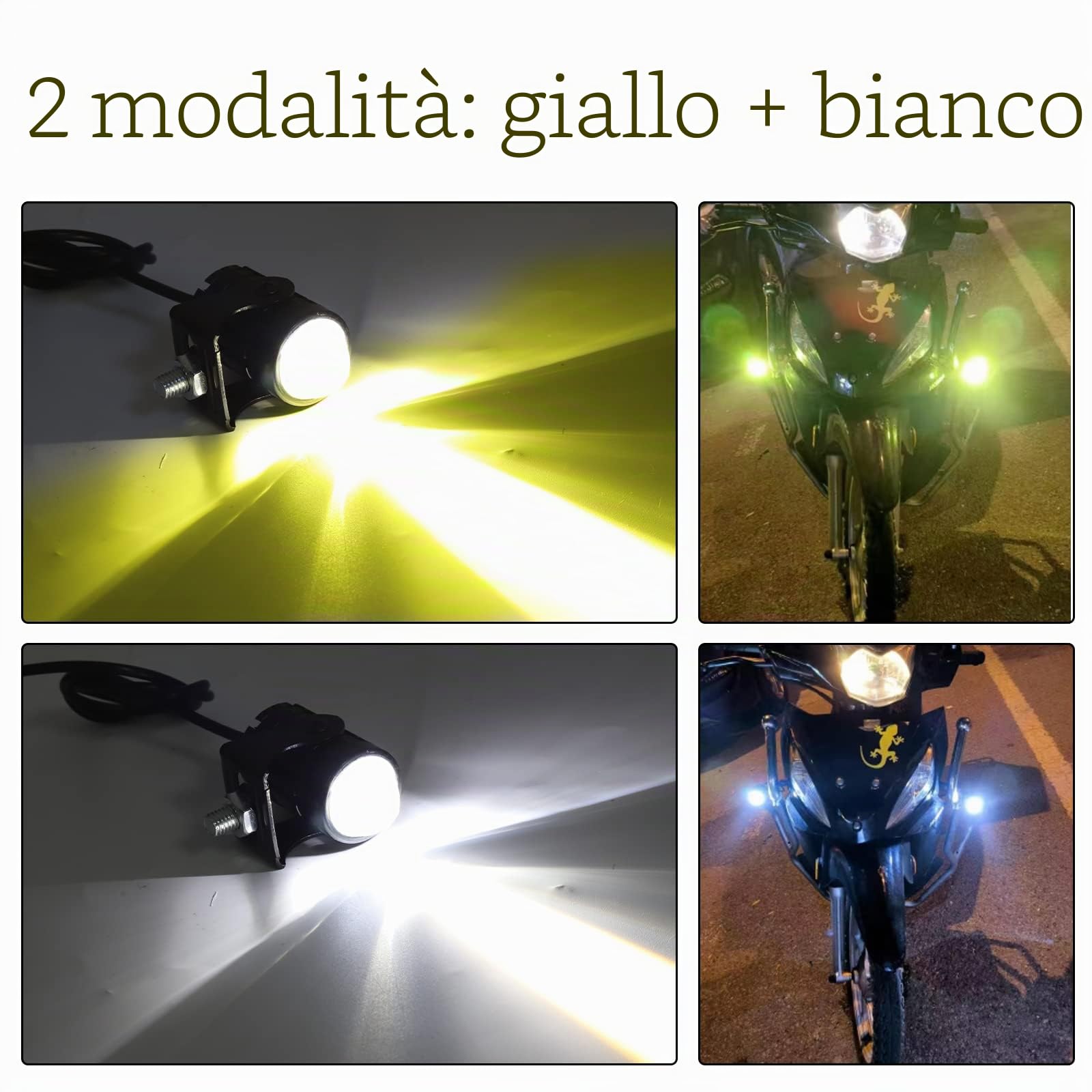 2 x luci di guida per moto con interruttore on/off, mini fari LED fendinebbia 12 W faretto, luci ausiliarie a doppio colore, 6000 K, bianco, 3000 K, giallo, per bici, ATV, UTV, camion, SUV