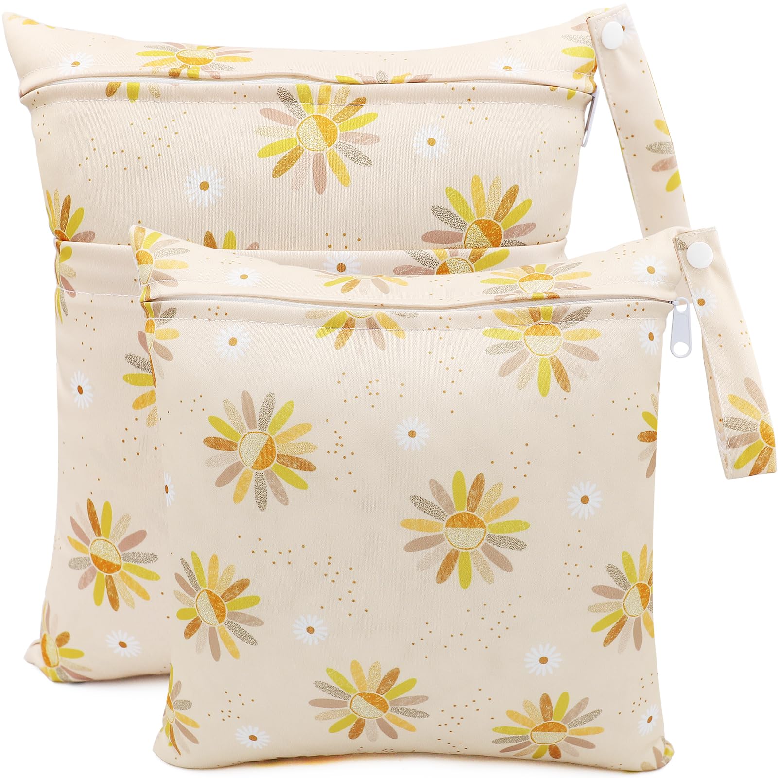 Wet Bag, 2 PCS Wet Dry Bags for Cloth Diapers Nappy Daycare Organiser Storage Bags, Waterproof Washable Reusable Zipper Bag, Yellow Flower, 36 cm x 30 cm, 30 cm x 28 cm, Bag Organiser-image-26