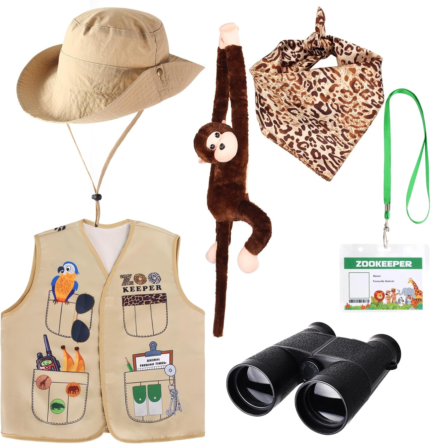 Kyson Kids Zookeeper Costume 6Pcs Safari Explorer Accessories for Halloween Jungle Safari Wild Animal Themed Party Carrer Day