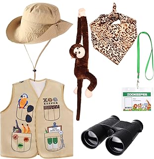 Kids Zookeeper Costume 6Pcs Safari Explorer Accessories for Halloween Jungle Safari Wild Animal Themed Party Carrer Day