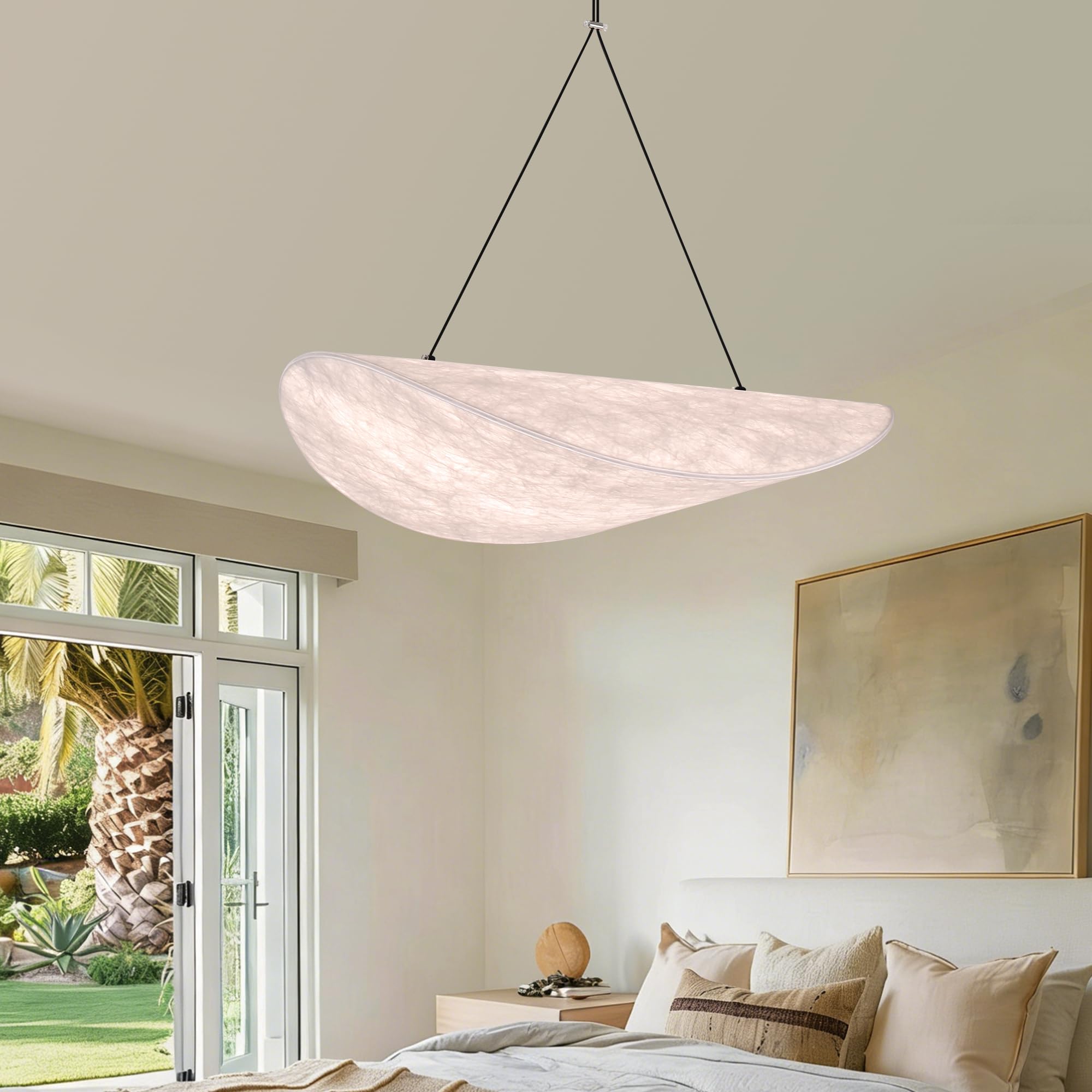 Wabi Sabi Pendant Light Modern LED Hanging Lamp for Kitchen Island,Living Room,Bedroom Sailboat Design Silk Lighting Dimmable with Remote Control & Memory Function Lighting Fixture(15.7 Inch)